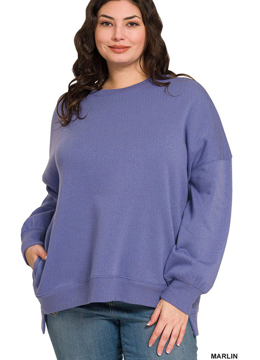 Zenana Curvy Fleece Hi-Low Boyfriend Sweater