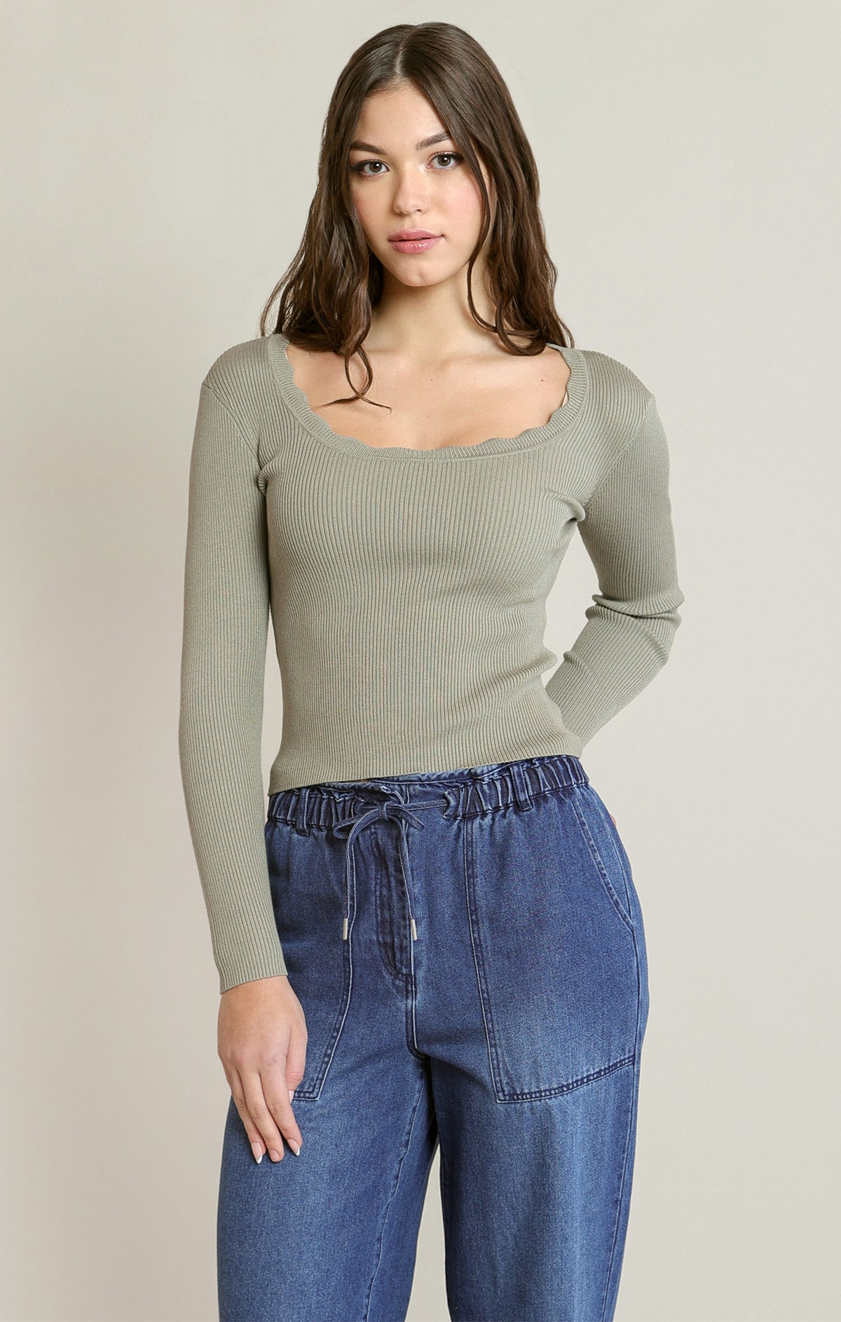 Scallop Neckline Sweater Top