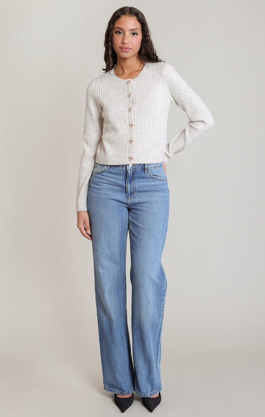 Bow Button Cropped Cardigan