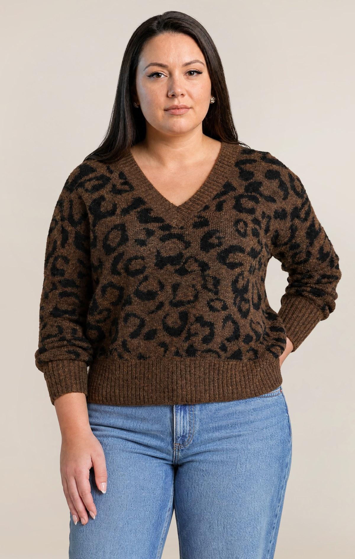 Curvy Leopard V-Neck Sweater