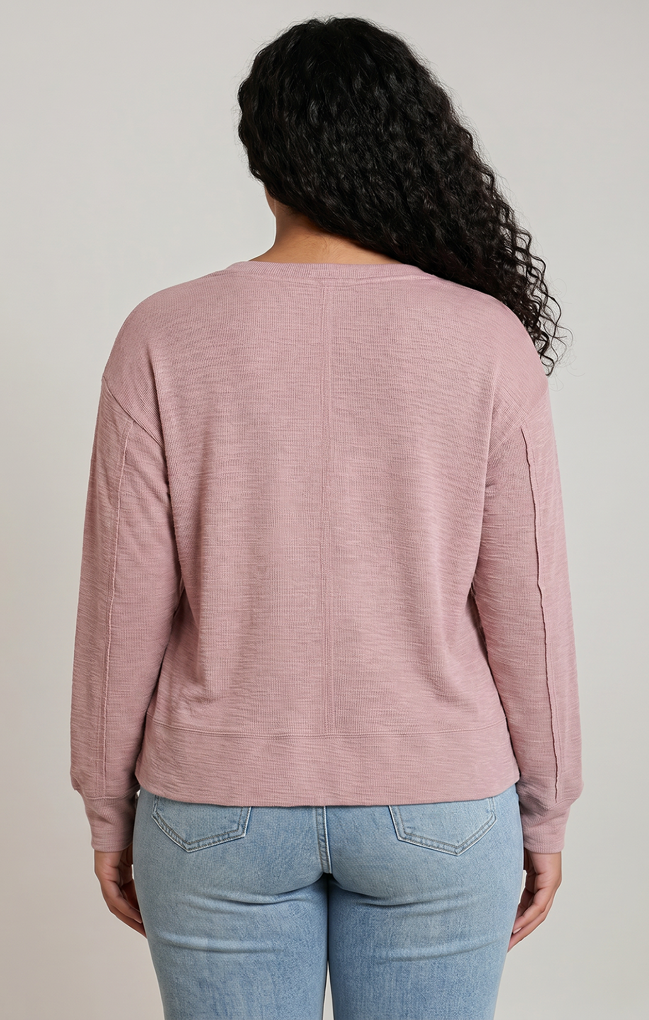 V-Neck Knit Top- Dusty Rose
