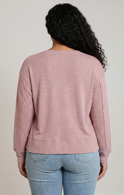 V-Neck Knit Top- Dusty Rose