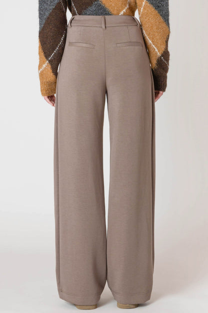 Wide Leg Knit Trouser - Dark Taupe