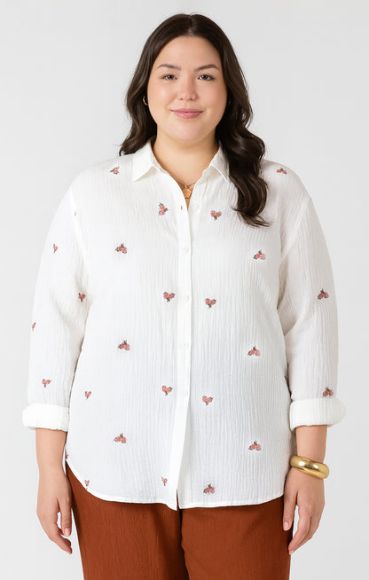 Curvy Textured Button Blouse - Vintage Floral