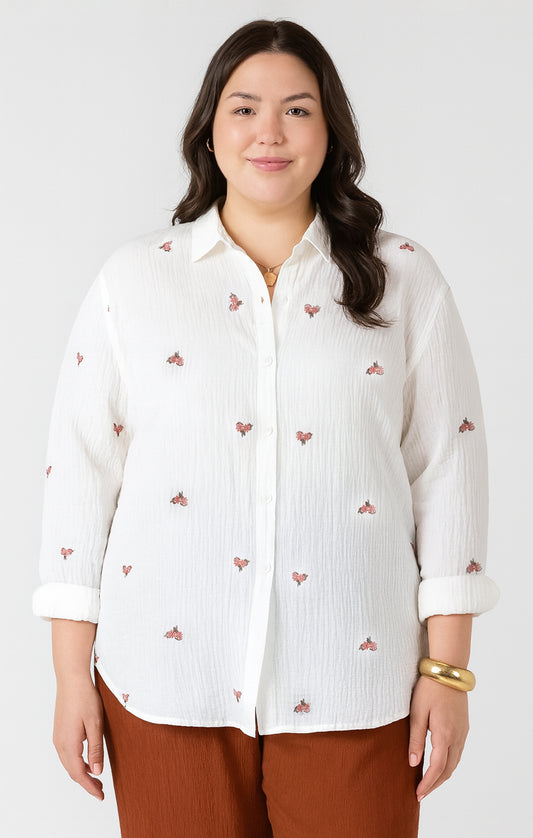 Curvy Textured Button Blouse - Vintage Floral