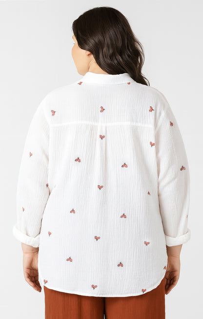 Curvy Textured Button Blouse - Vintage Floral