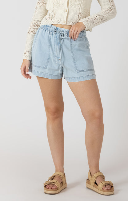 Drawstring Denim Shorts - Bleached Wash