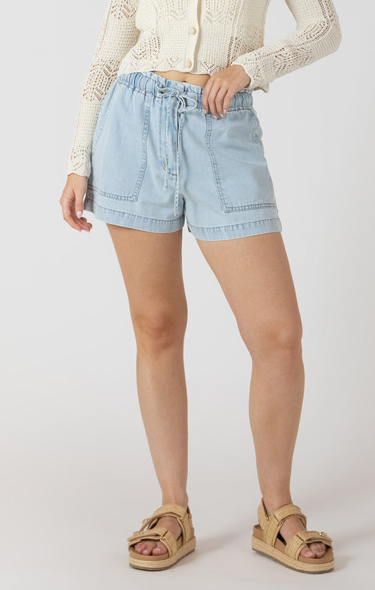 Drawstring Denim Shorts - Bleached Wash