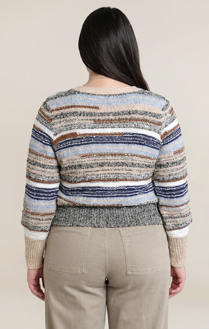 Curvy Melange Striped Cardigan