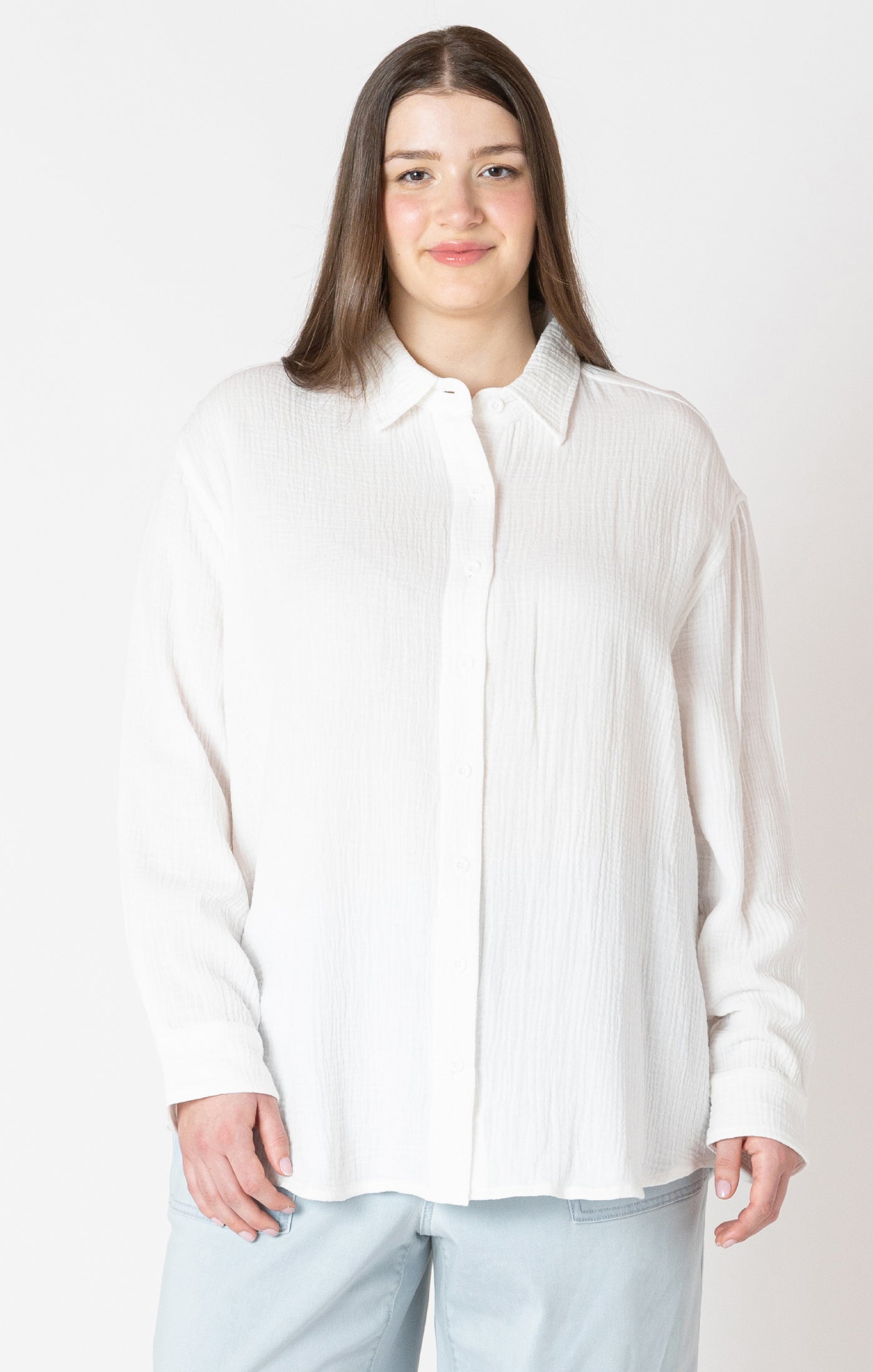 Dex Curvy Textured Button Up