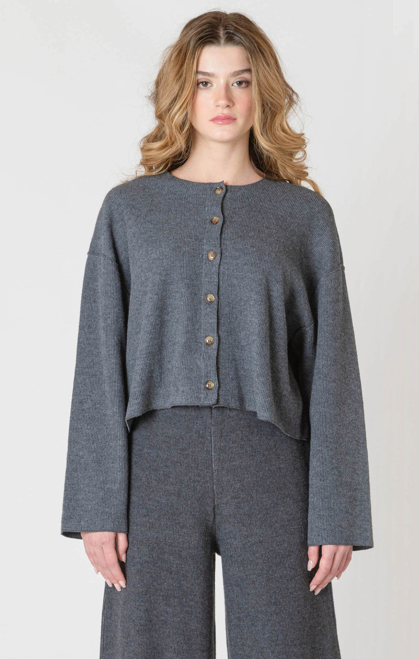 Ribbed Cardigan - Charcoal Heather