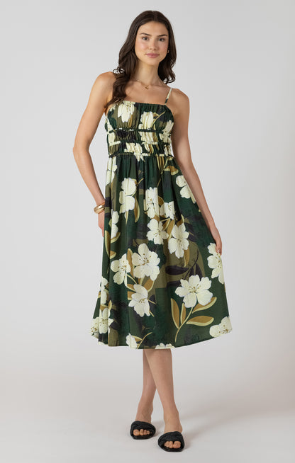 Elastic Waist Midi Dress - Palm Blossom