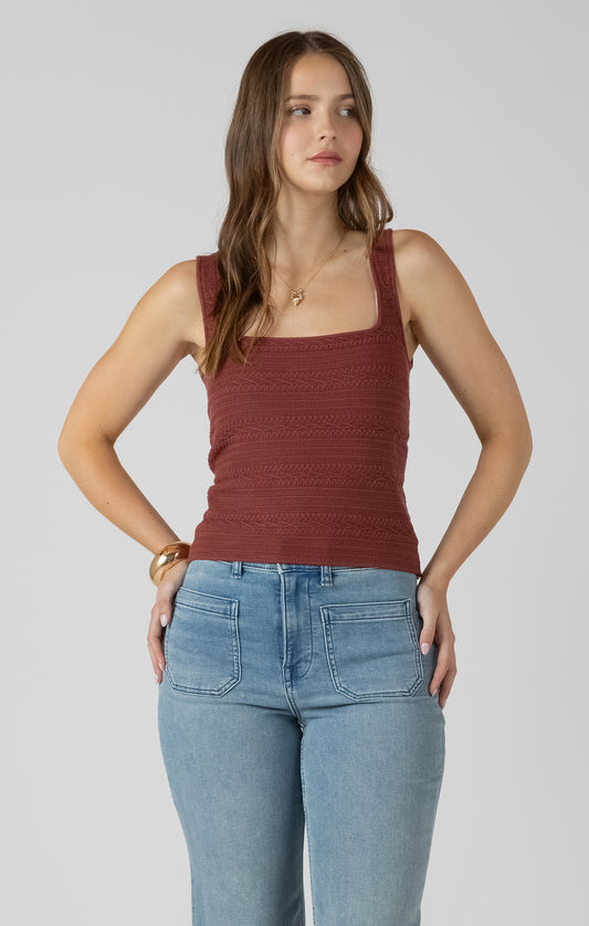 Square Neck Textured Tank - Burnt Sienna
