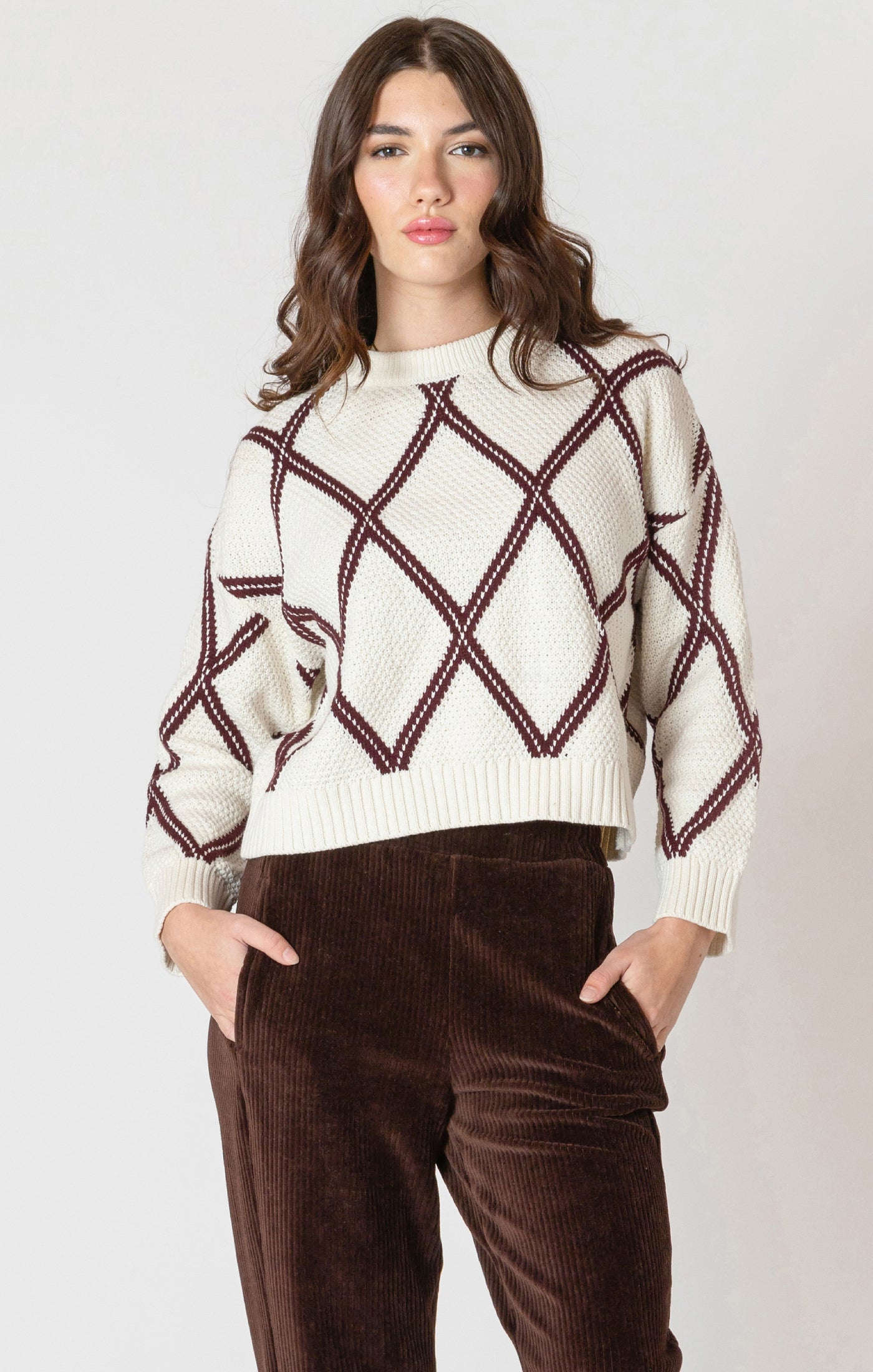 Diamond Check Sweater - Cream/Cocoa