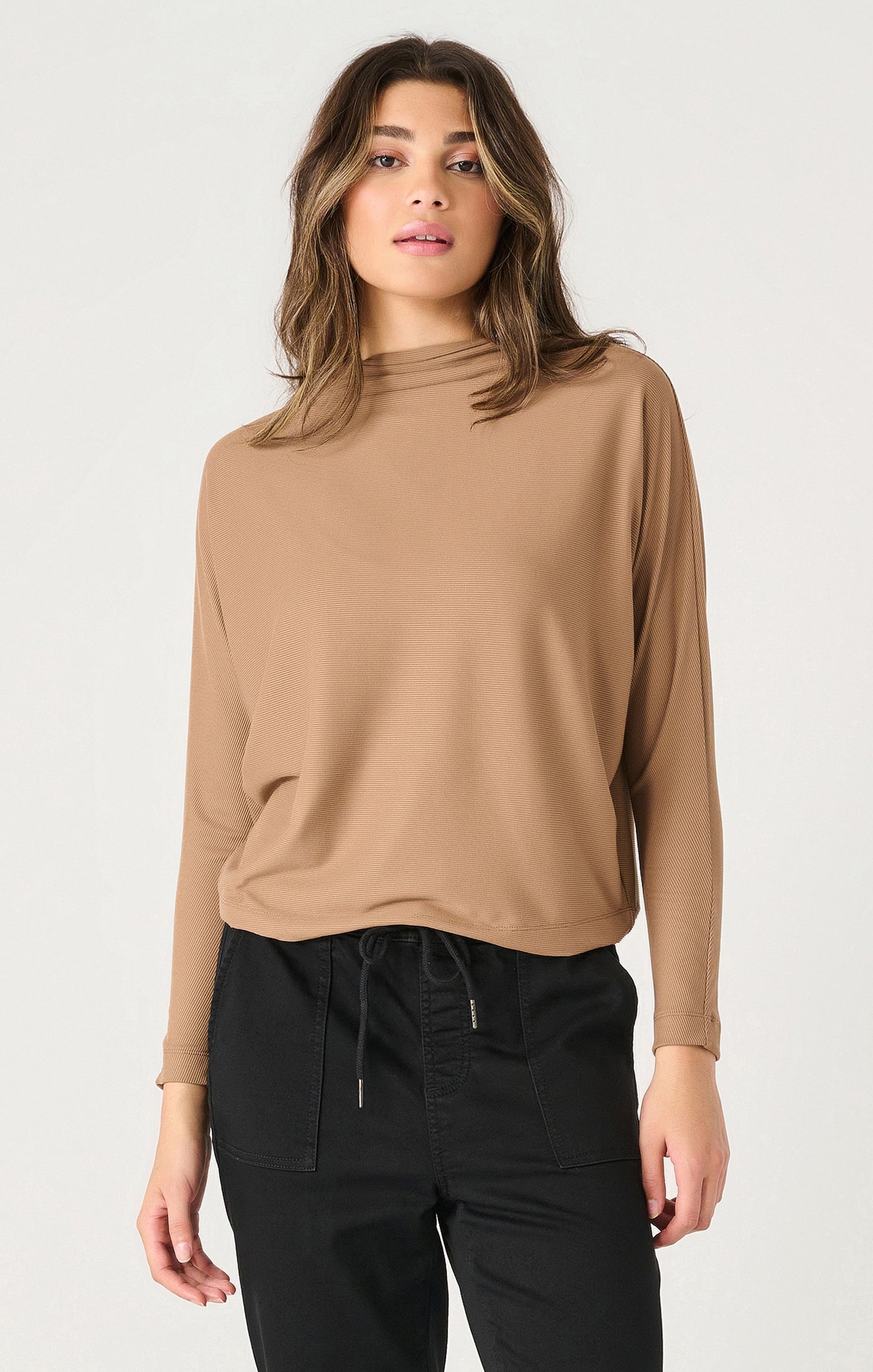 Dex Long Sleeve Mock Neck Ribbed Top