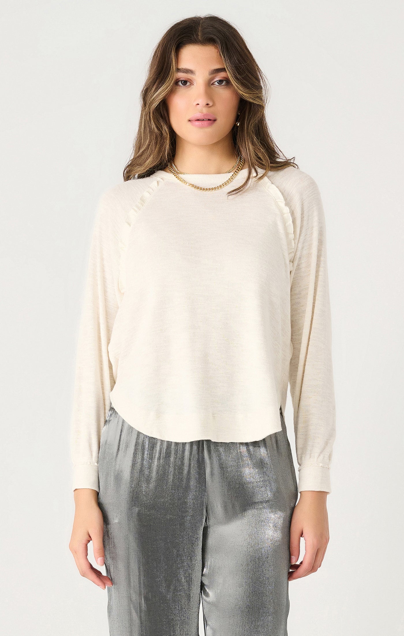 Dex Long Sleeve Ruffle Trim Top