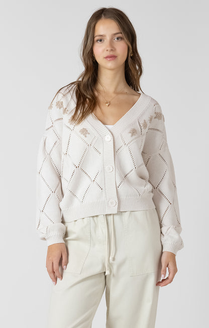 Embroidered Pointelle Cardigan