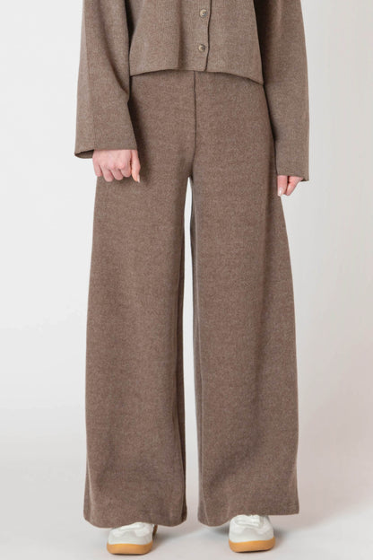 Wide Leg Ribbed Pant -Mocha Heather