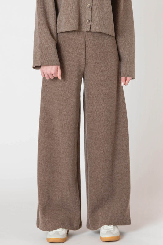 Wide Leg Ribbed Pant -Mocha Heather