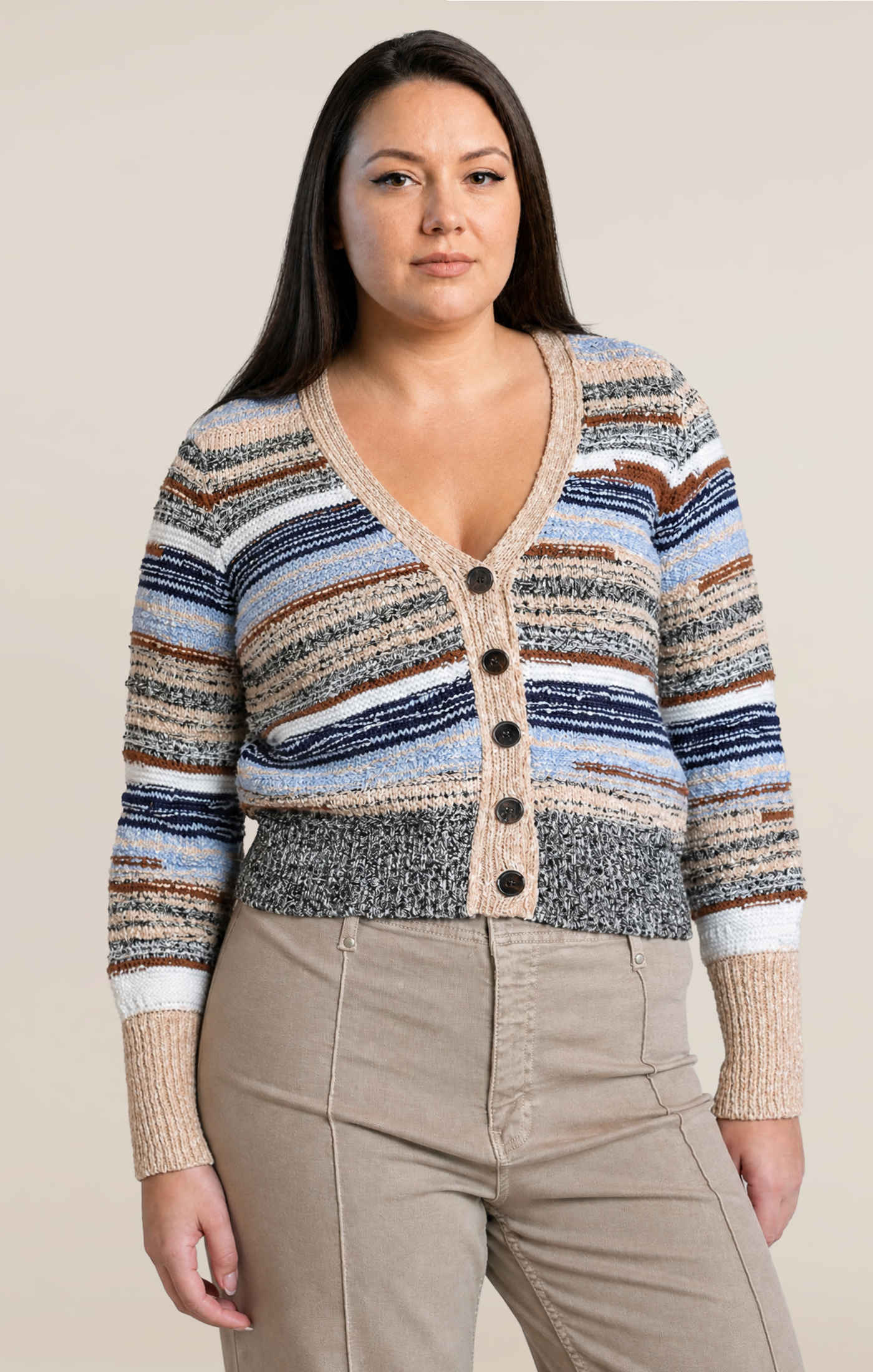 Curvy Melange Striped Cardigan