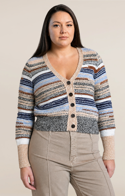 Curvy Melange Striped Cardigan