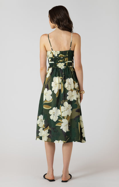 Elastic Waist Midi Dress - Palm Blossom
