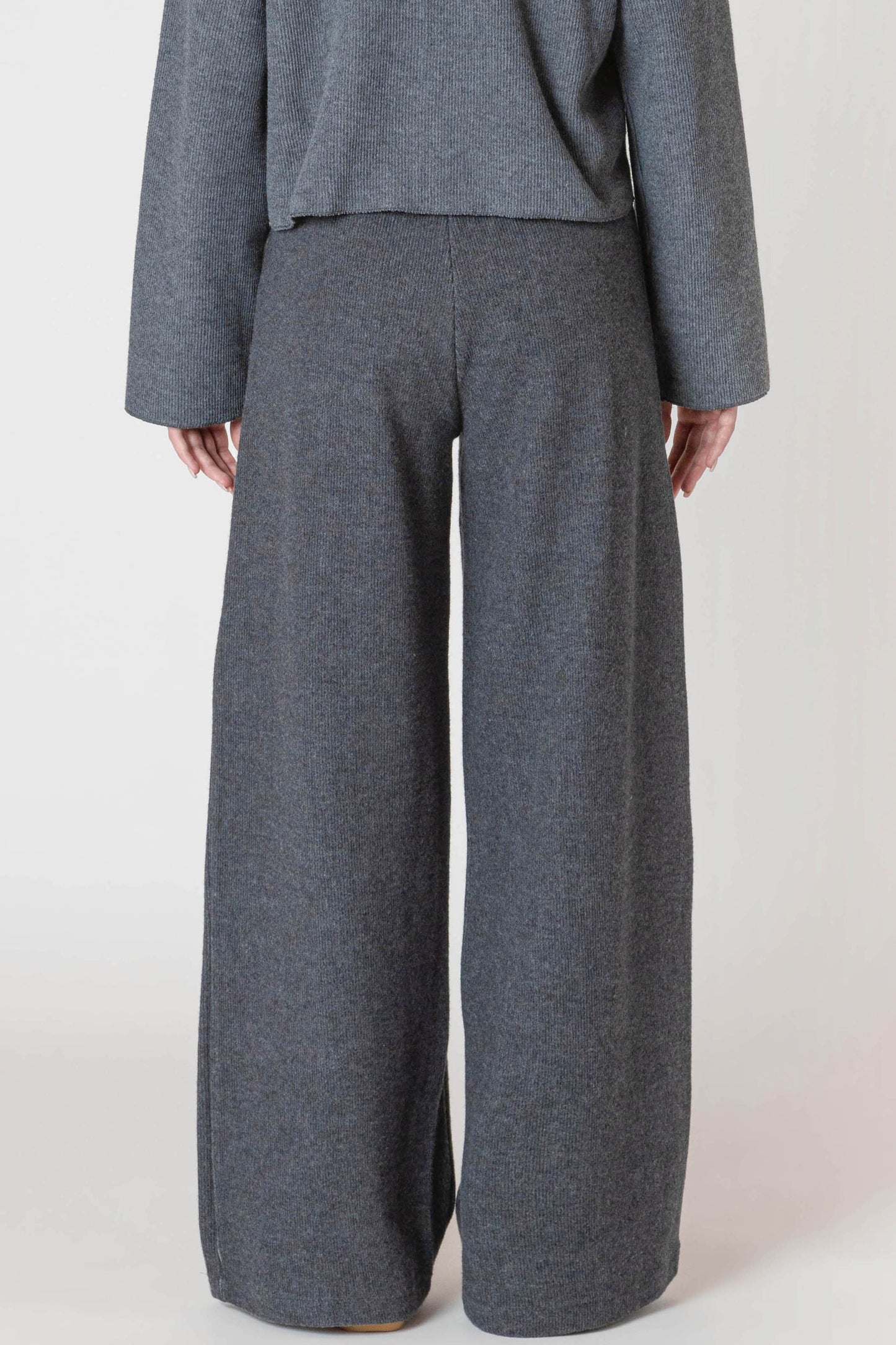 Wide Leg Ribbed Pant -Charcoal Heather