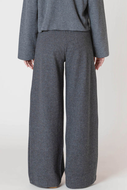 Wide Leg Ribbed Pant -Charcoal Heather