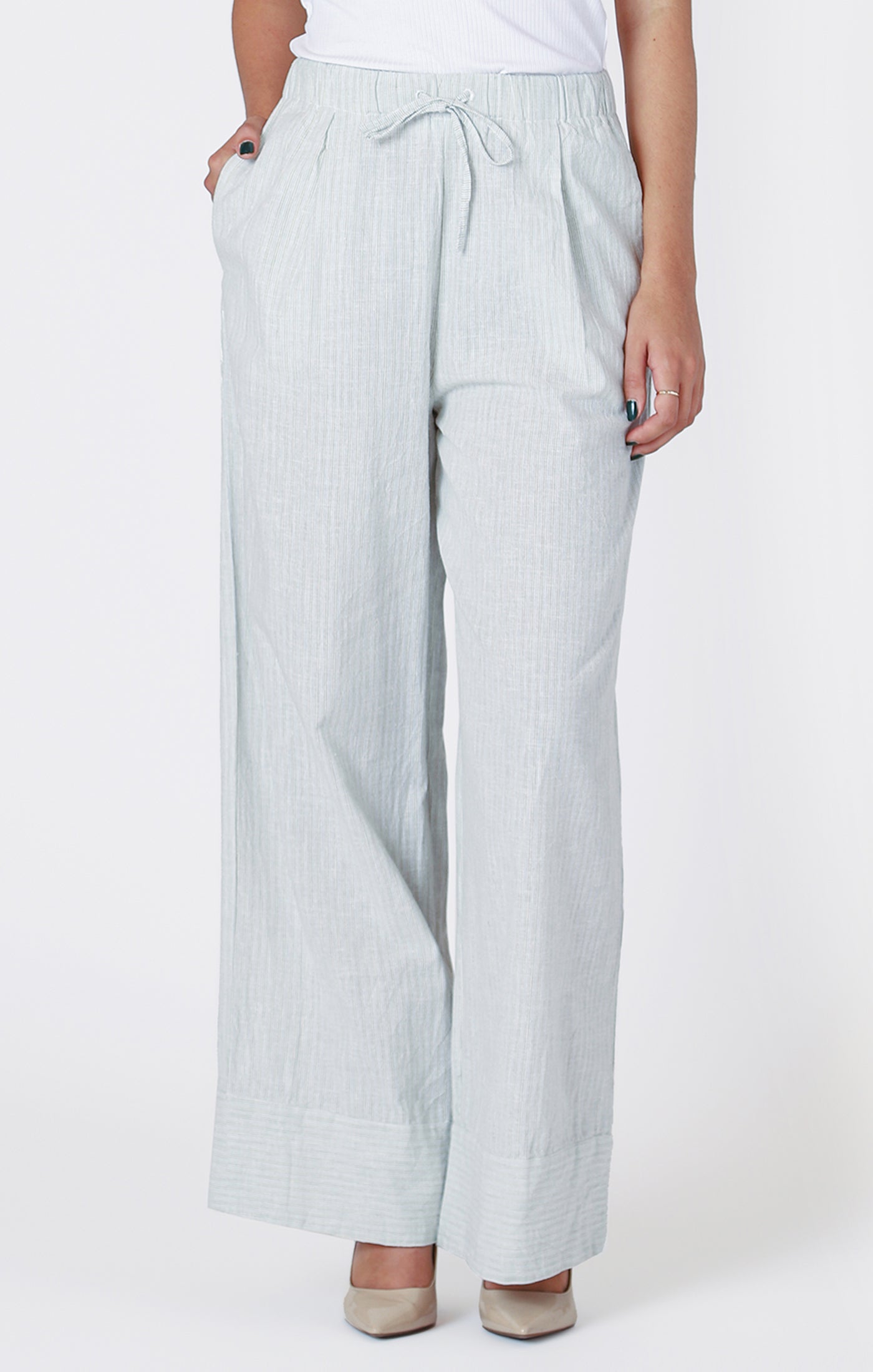 Wide Leg Elastic Waist Striped Pant