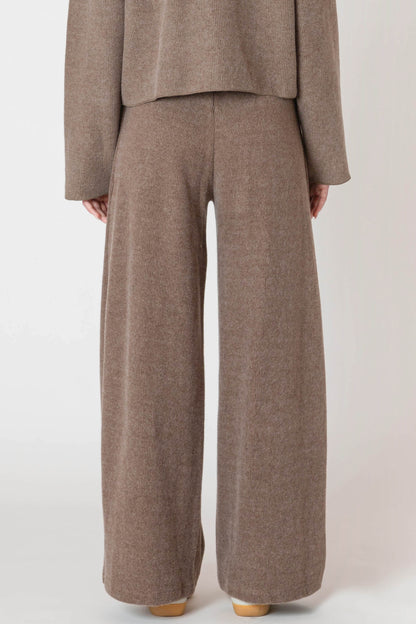 Wide Leg Ribbed Pant -Mocha Heather