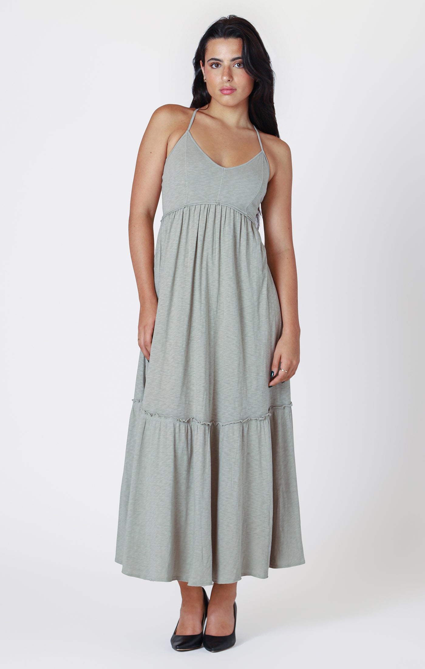 Raw Edge Tiered Maxi Dress