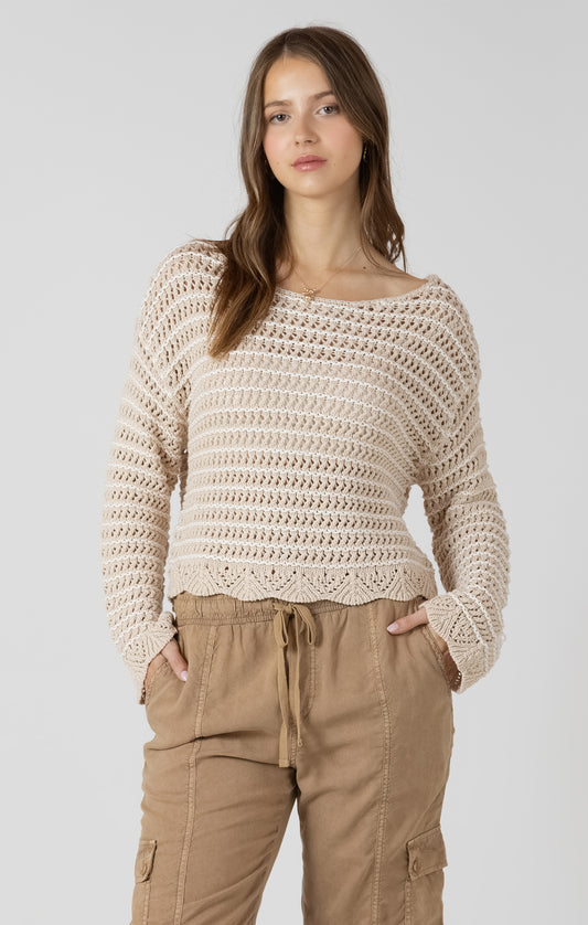 Scalloped Hem Open Stitch Sweater