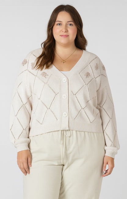 Embroidered Pointelle Cardigan