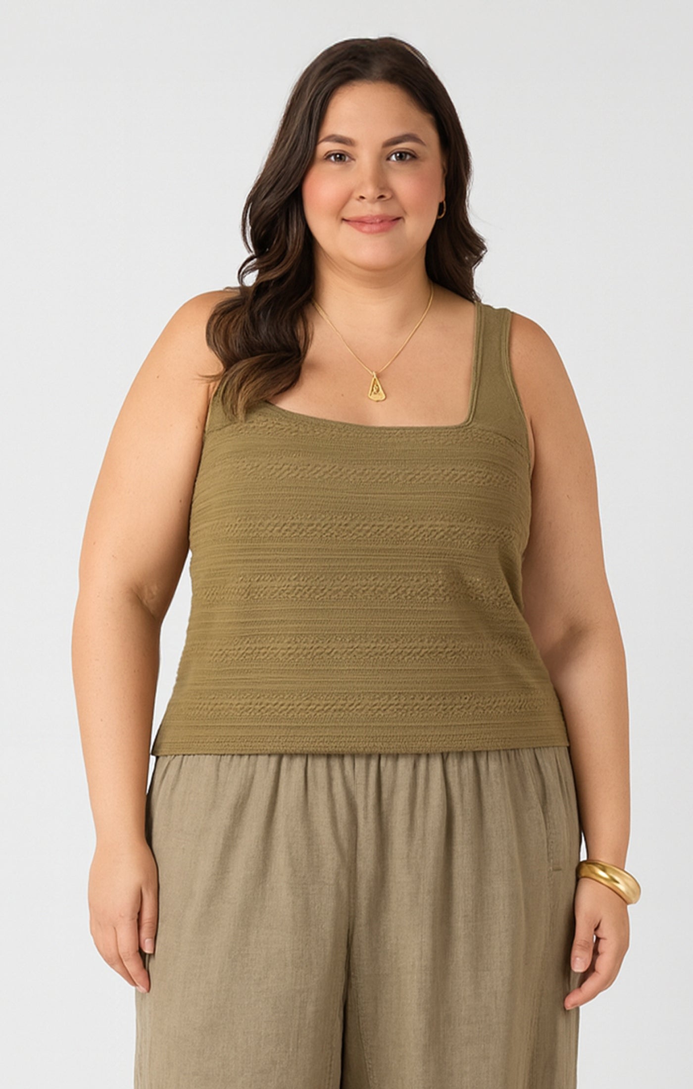 Square Neck Textured Tank - Dusty Sage