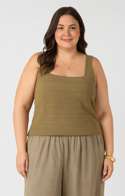 Square Neck Textured Tank - Dusty Sage