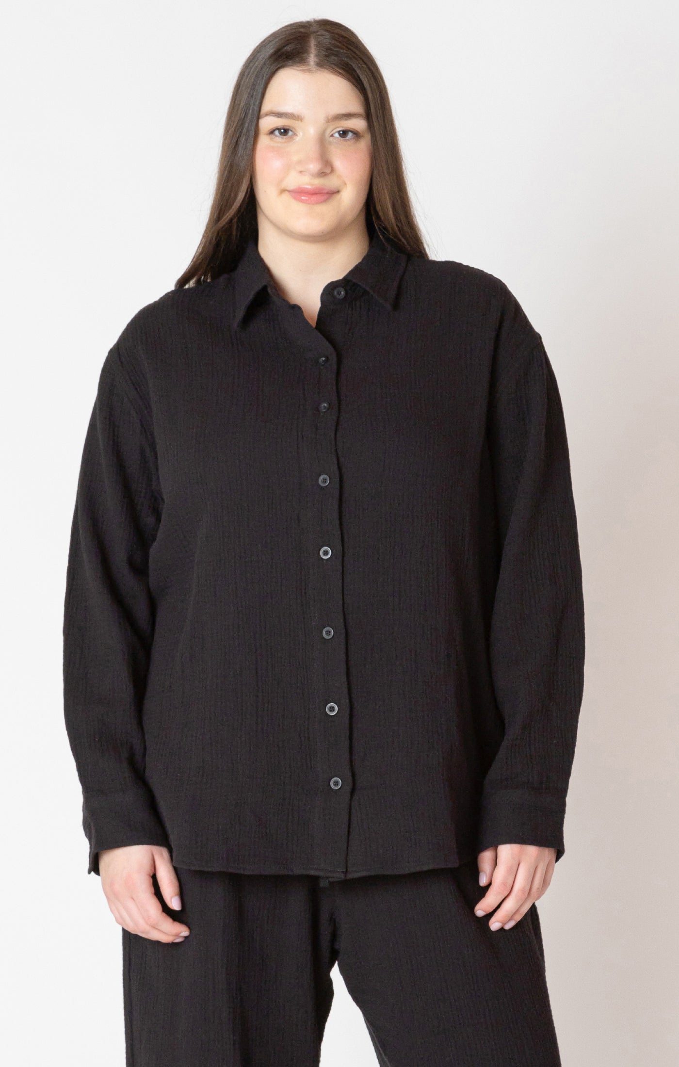 Textured Button Up - Black