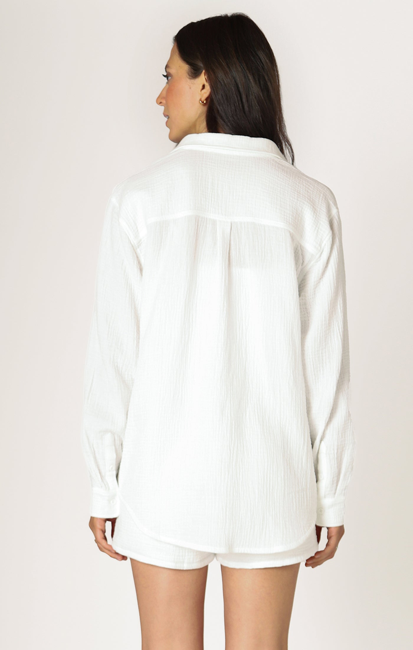 Curvy Textured Button Up - Off-White