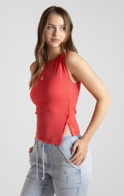 Asymmetrical Button Detail Tank