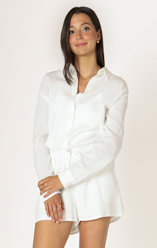 Curvy Textured Button Up - Off-White