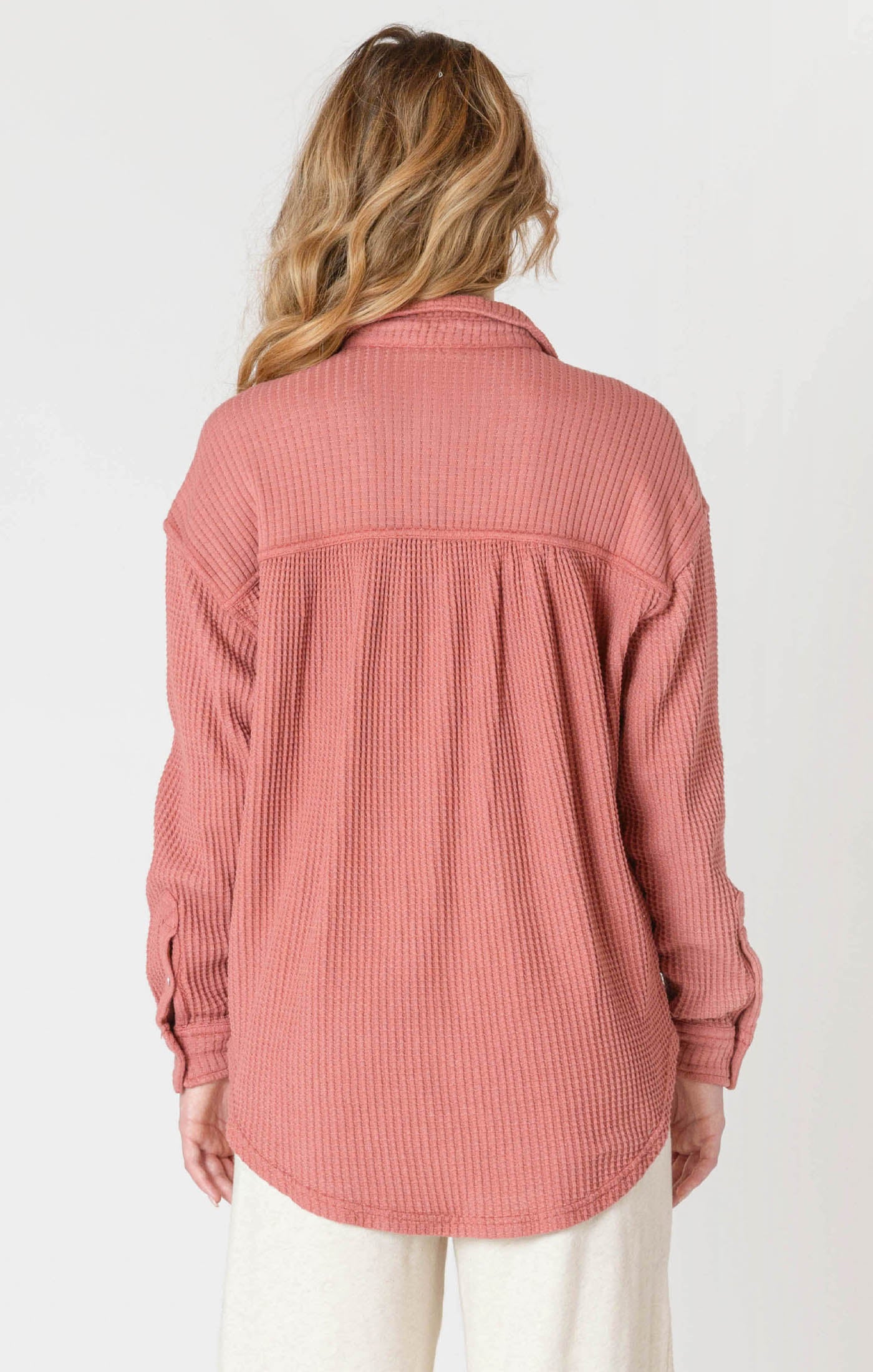 Thermal Knit Button Up - Brick