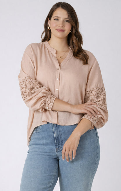 Embroidered Button Front Blouse