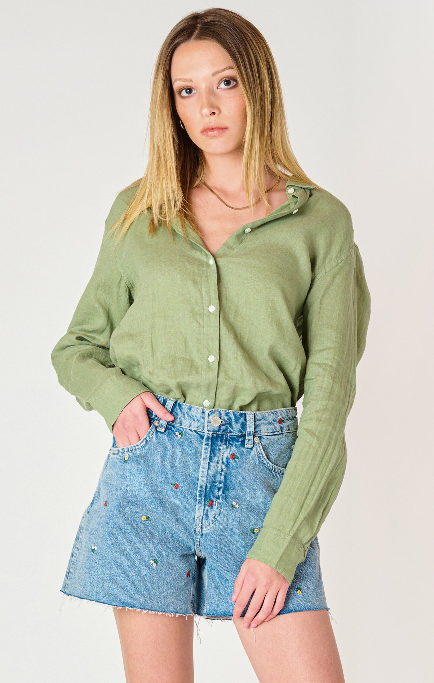 Dex Button Up Blouse - Basil