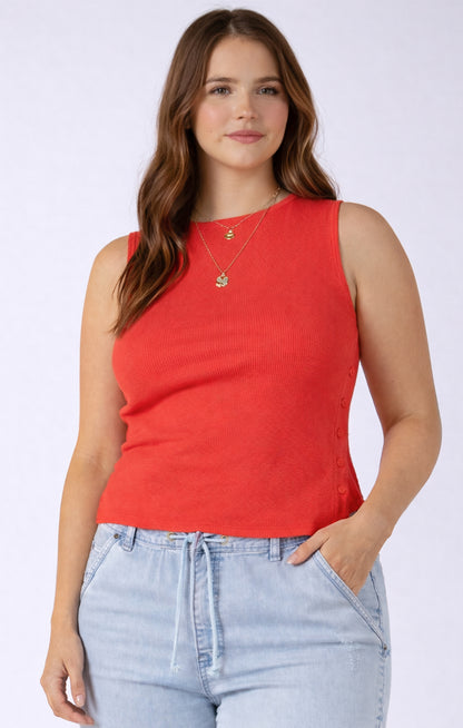 Asymmetrical Button Detail Tank