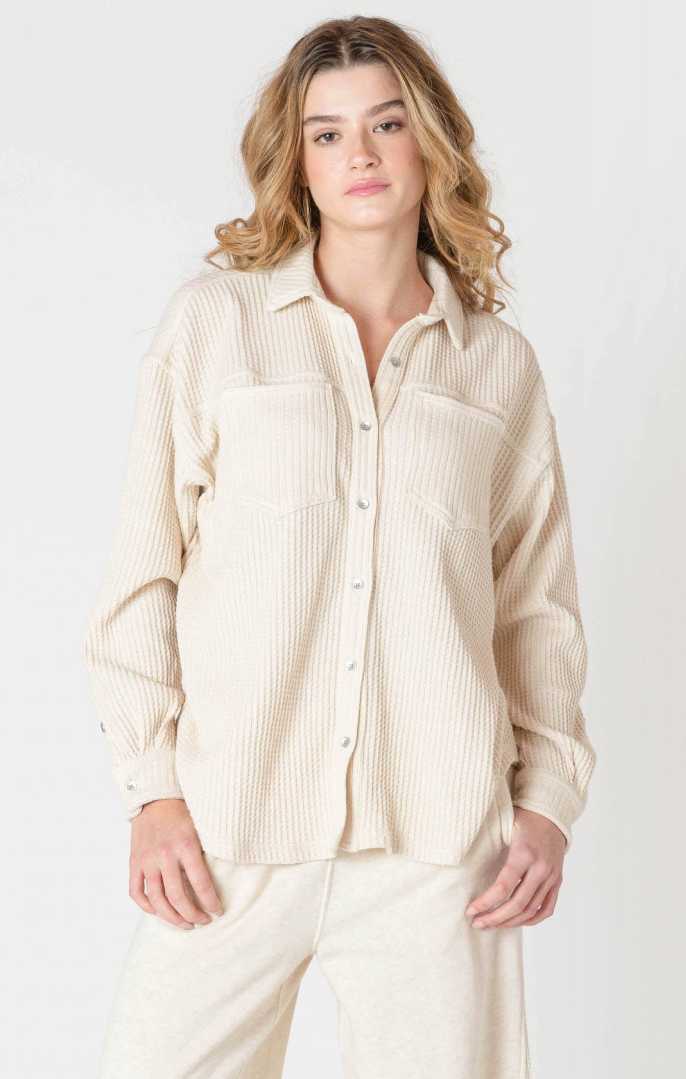 Thermal Knit Button Up - Cake Batter