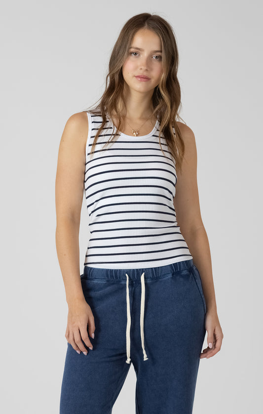 Ribbed Tank - Navy/White Striped