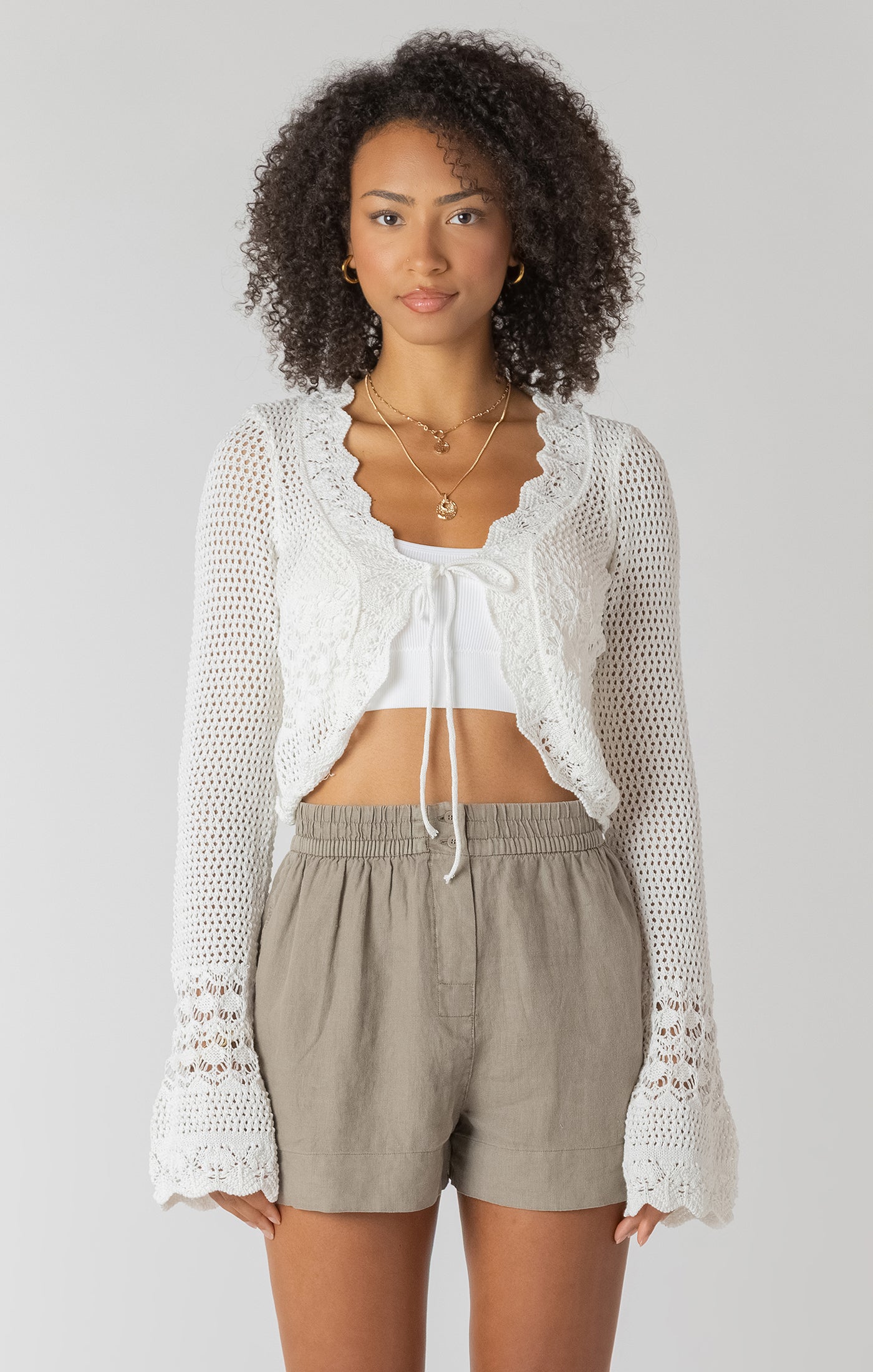 Tie Front Crochet Cardigan - Cream