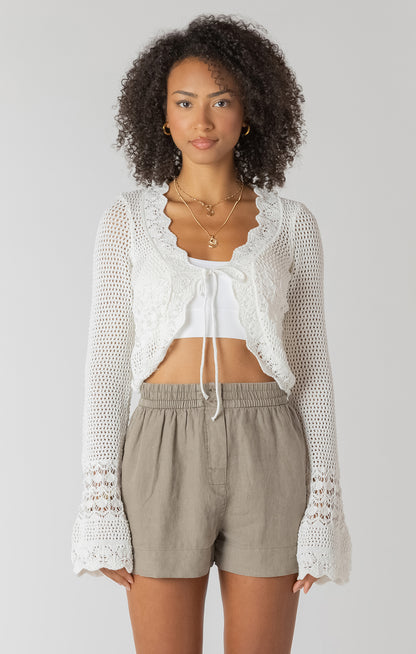 Tie Front Crochet Cardigan - Cream