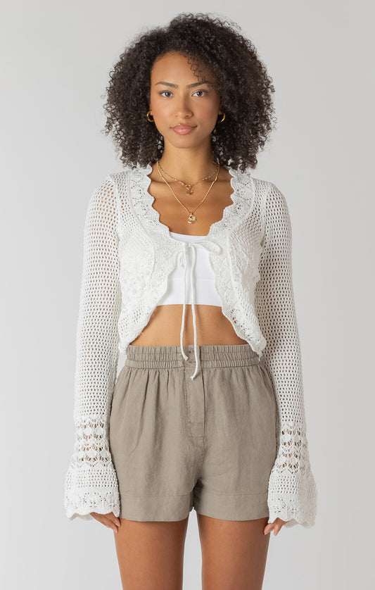 Tie Front Crochet Cardigan - Cream