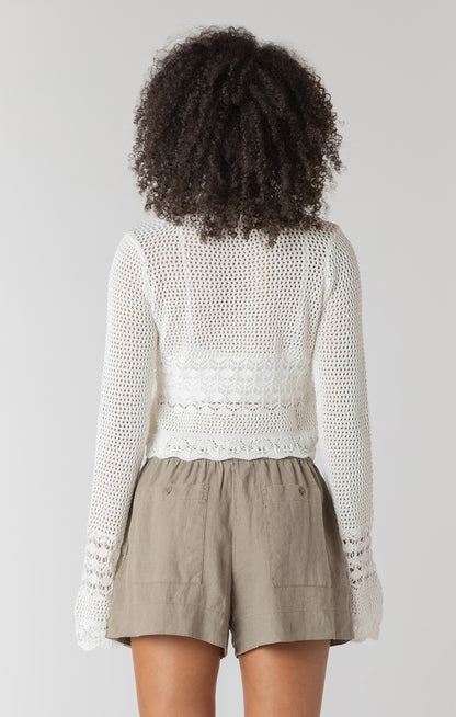 Tie Front Crochet Cardigan - Cream