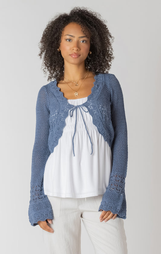 Tie Front Crochet Cardigan - Indigo